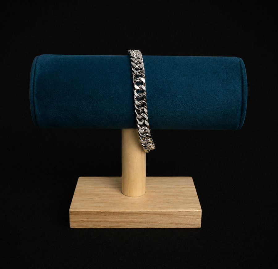 Pulsera Cubana Robusta Plana Plateado